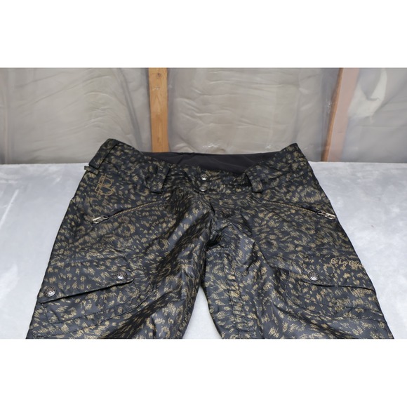Burton Snow Pants Womens Medium Black Gold Leopard Print Waterproof Cargo Skiing - Picture 3 of 14